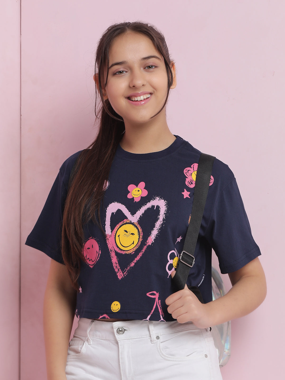 Lil Tomatoes Girls Cotton Crop Top-Navy