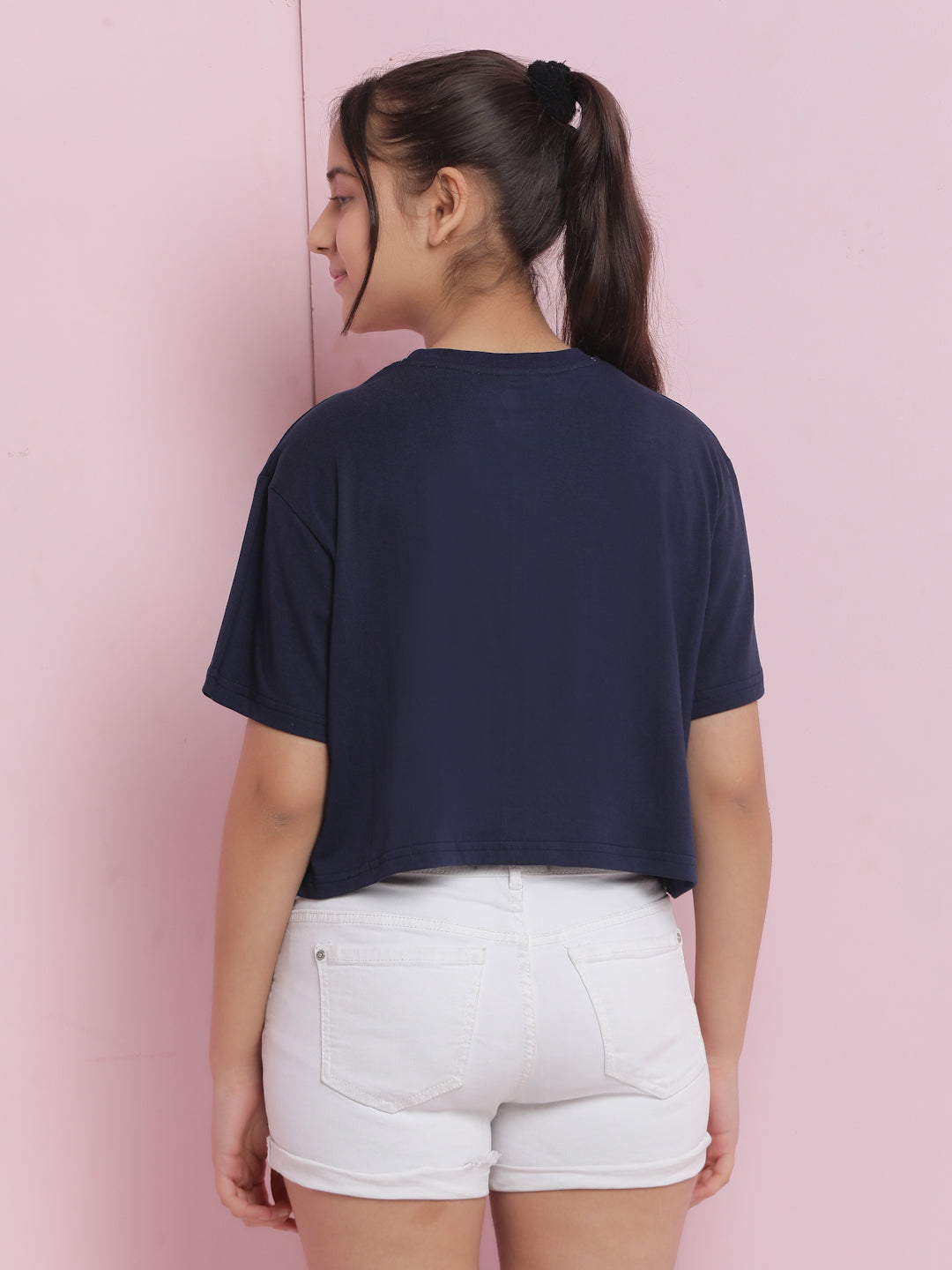 Lil Tomatoes Girls Cotton Crop Top-Navy