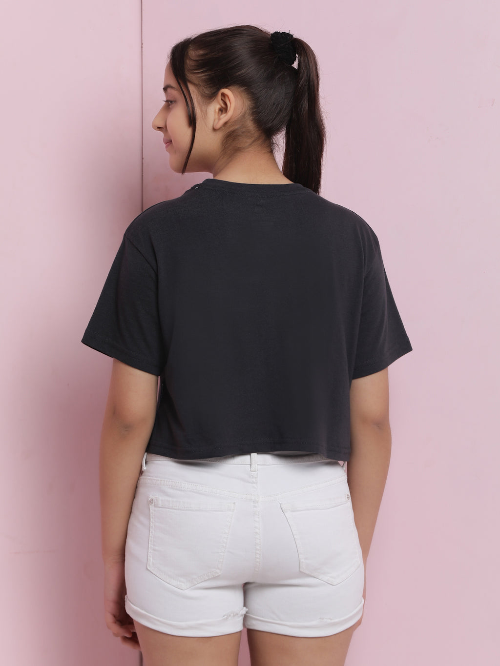Lil Tomatoes Girls Cotton Crop Top-Charcoal