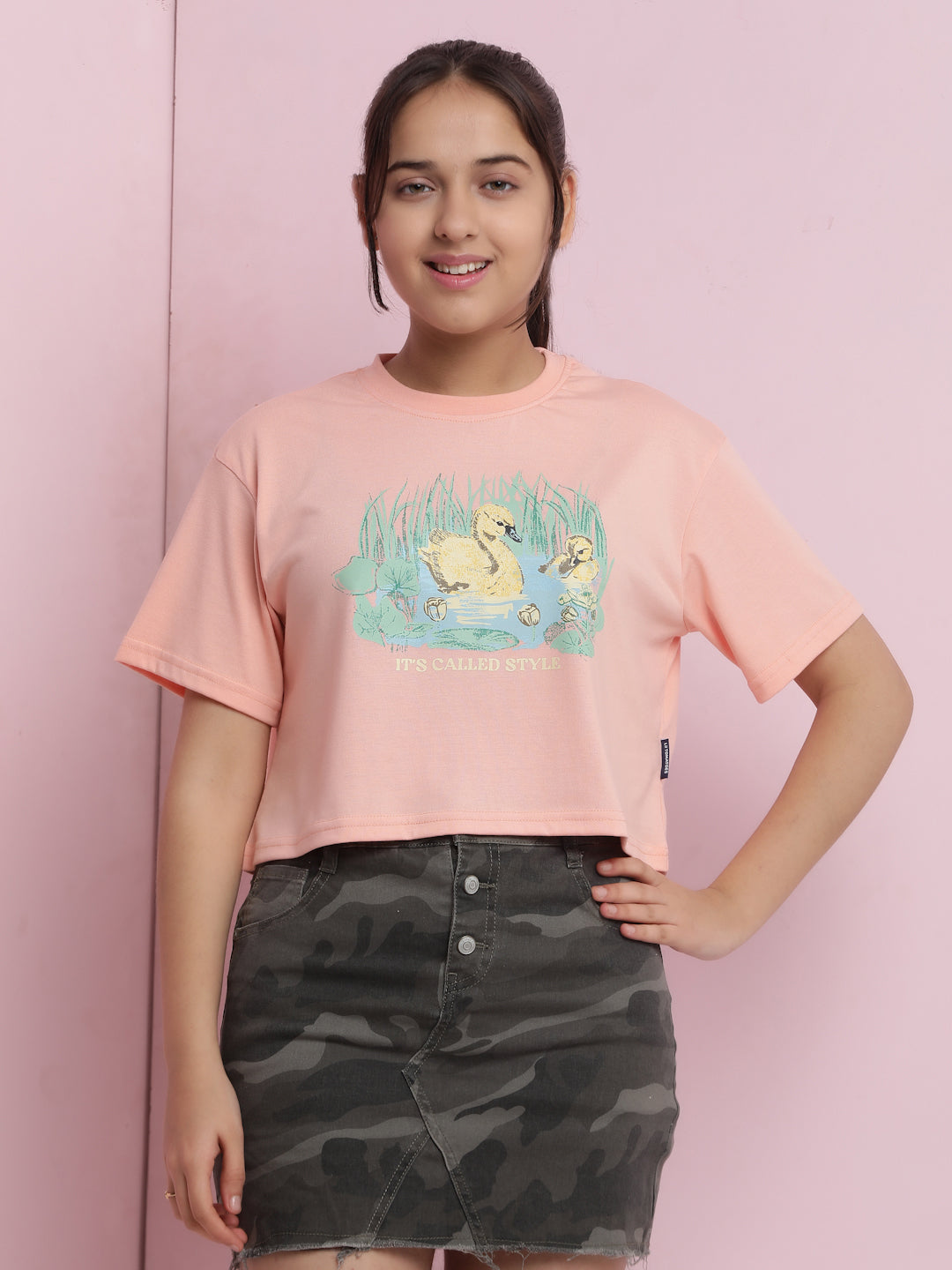 Lil Tomatoes Girls Cotton Crop Top-Peach