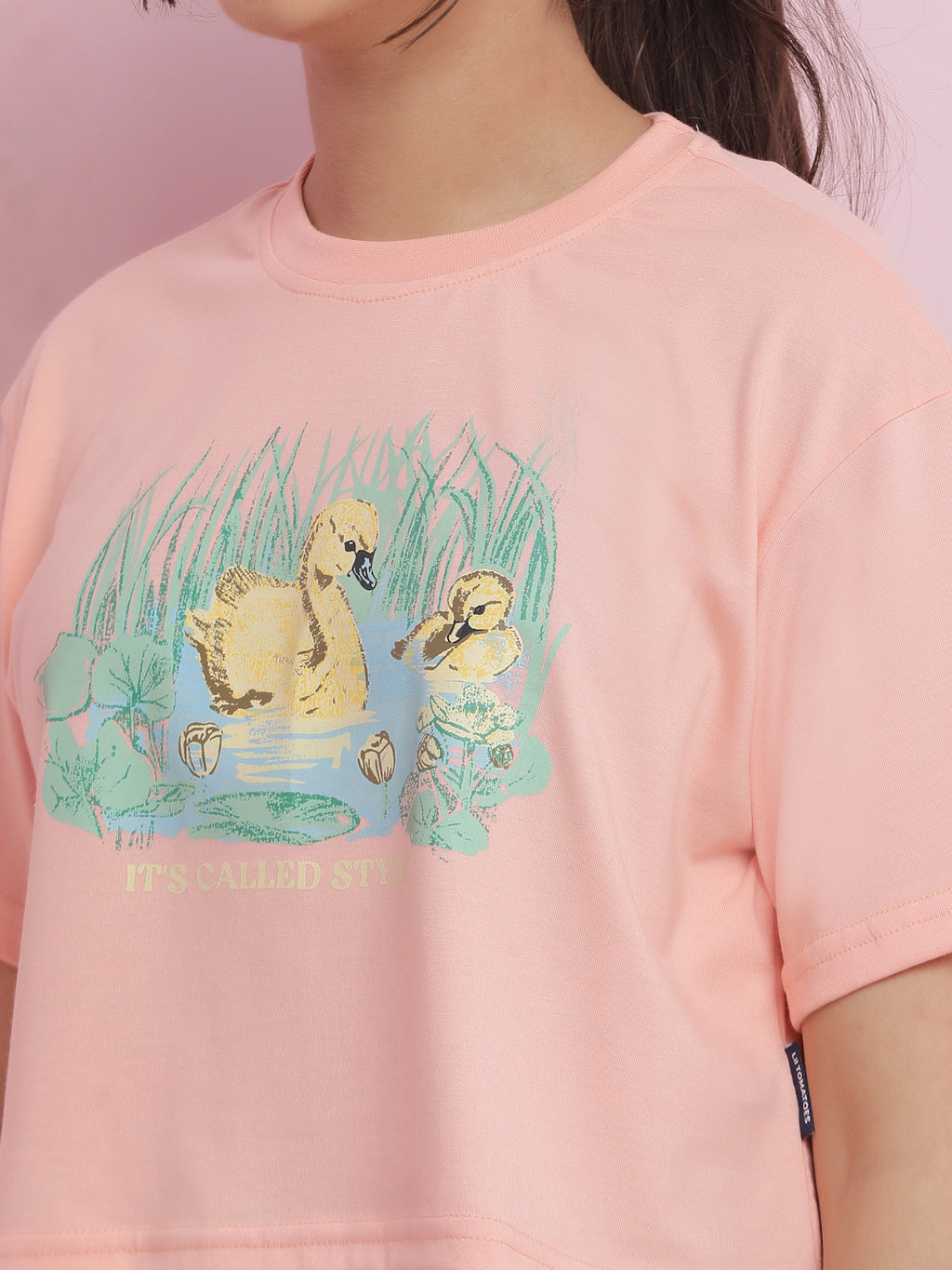 Lil Tomatoes Girls Cotton Crop Top-Peach