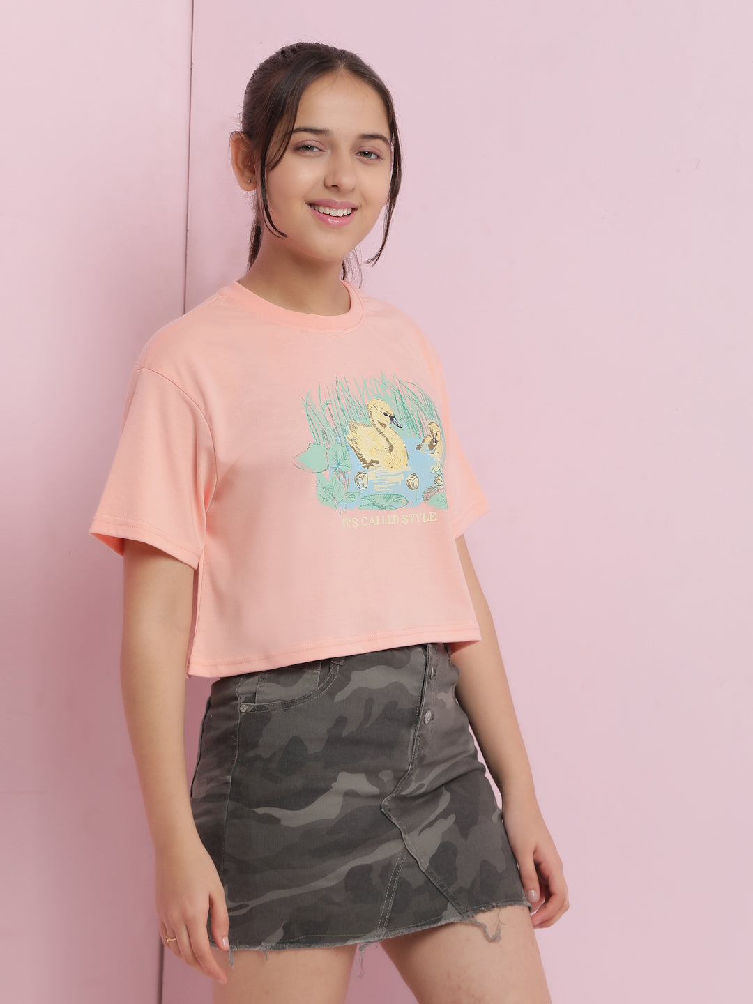 Lil Tomatoes Girls Cotton Crop Top-Peach