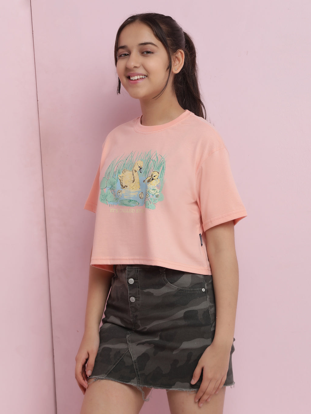 Lil Tomatoes Girls Cotton Crop Top-Peach