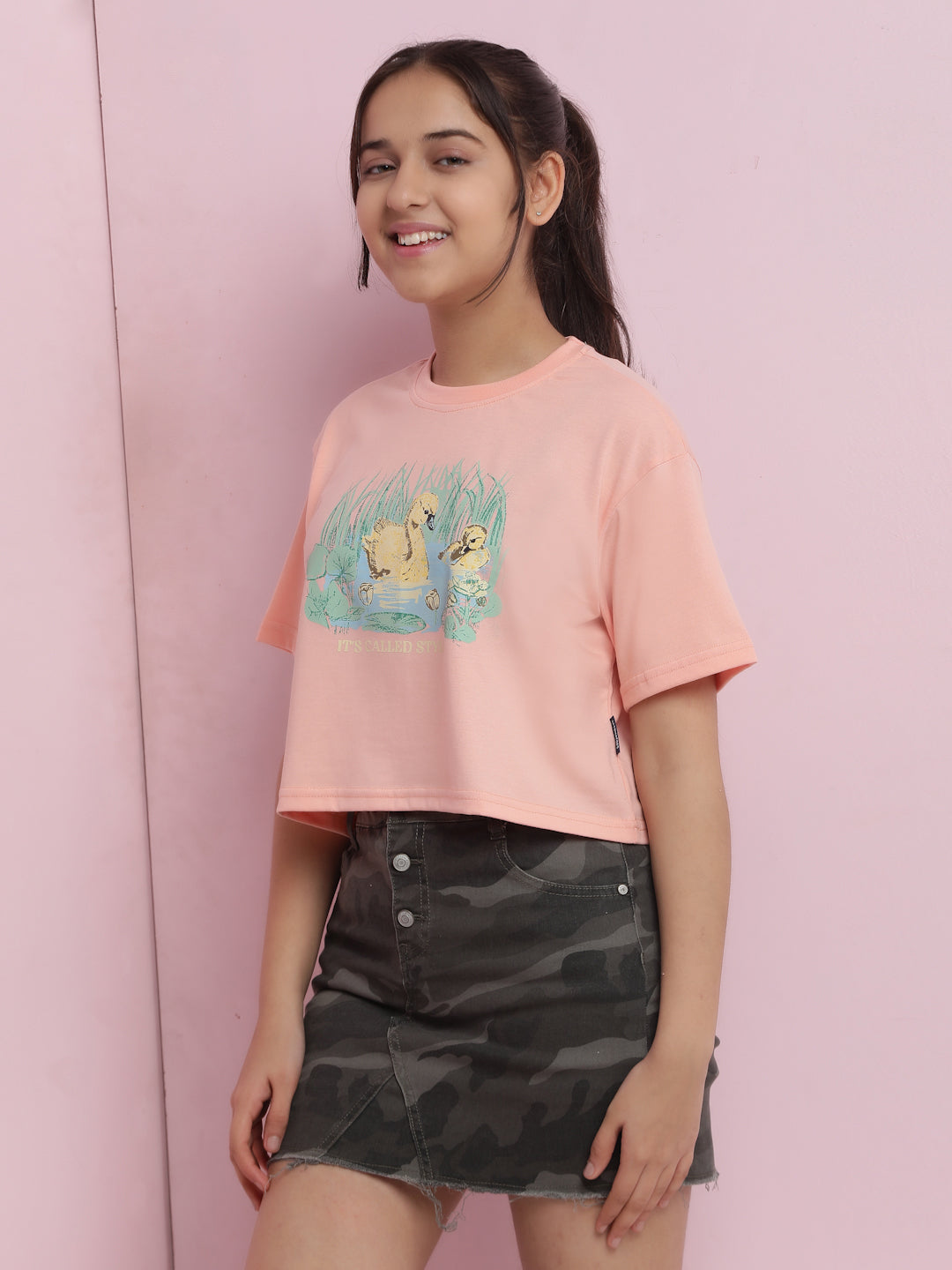 Lil Tomatoes Girls Cotton Crop Top-Peach