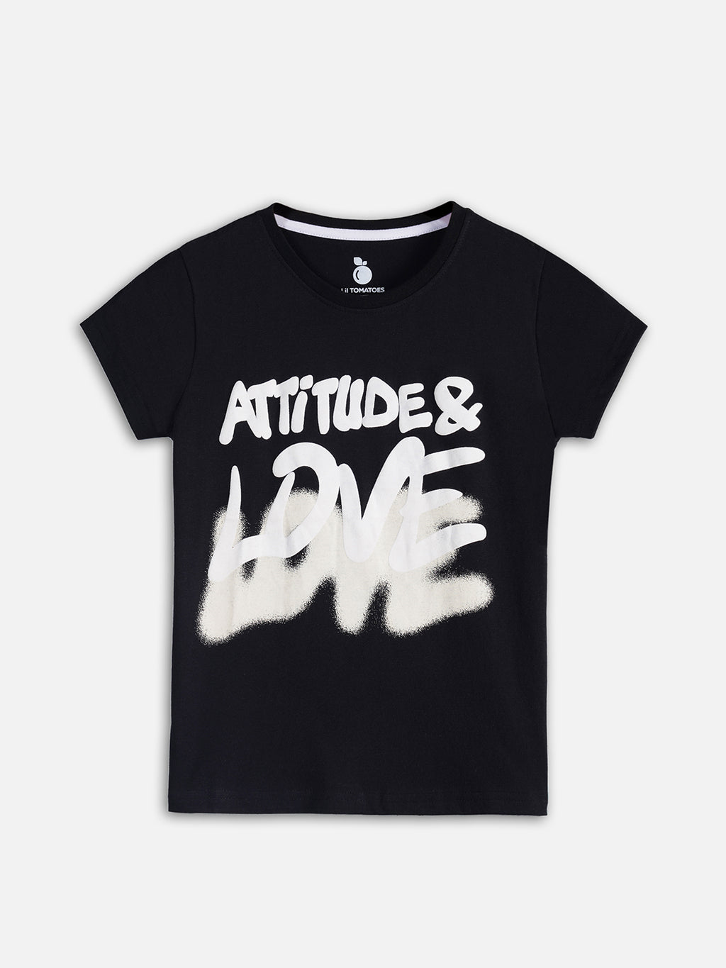 Lil Tomatoes Cotton Half Sleeves Attitude & Love Tex Printed Top-BLACK