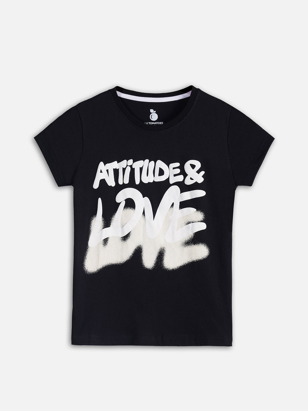 Lil Tomatoes Cotton Half Sleeves Attitude & Love Tex Printed Top-BLACK