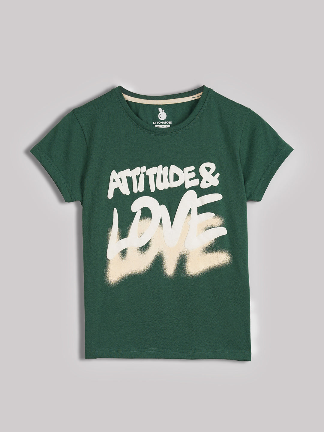Lil Tomatoes Cotton Half Sleeves Attitude & Love Tex Printed Top-DGREEN