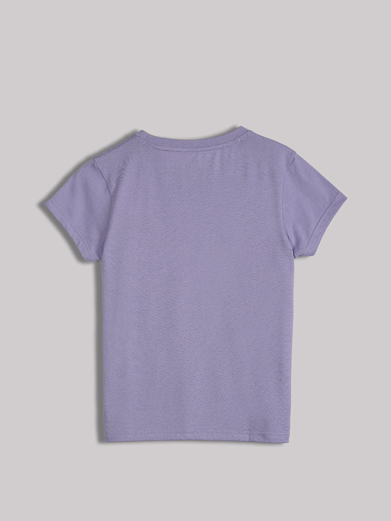 Lil Tomatoes Cotton Half Sleeves Attitude & Love Tex Printed Top-LTPURPLE