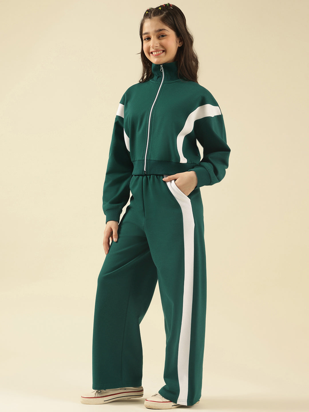 Lil Tomatoes Girls Cotton Fleece Track Suits- BGREEN