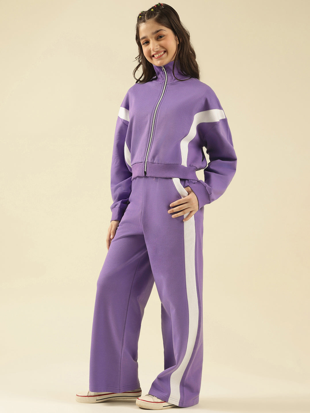 Lil Tomatoes Girls Cotton Fleece Track Suits- LAVENDER