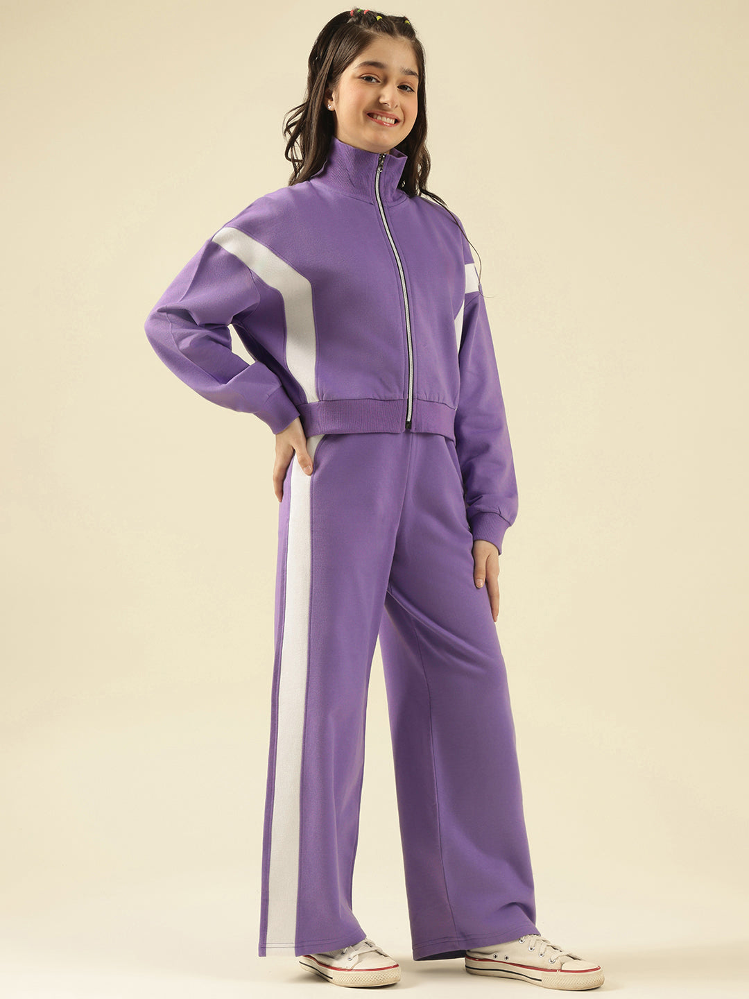 Lil Tomatoes Girls Cotton Fleece Track Suits- LAVENDER