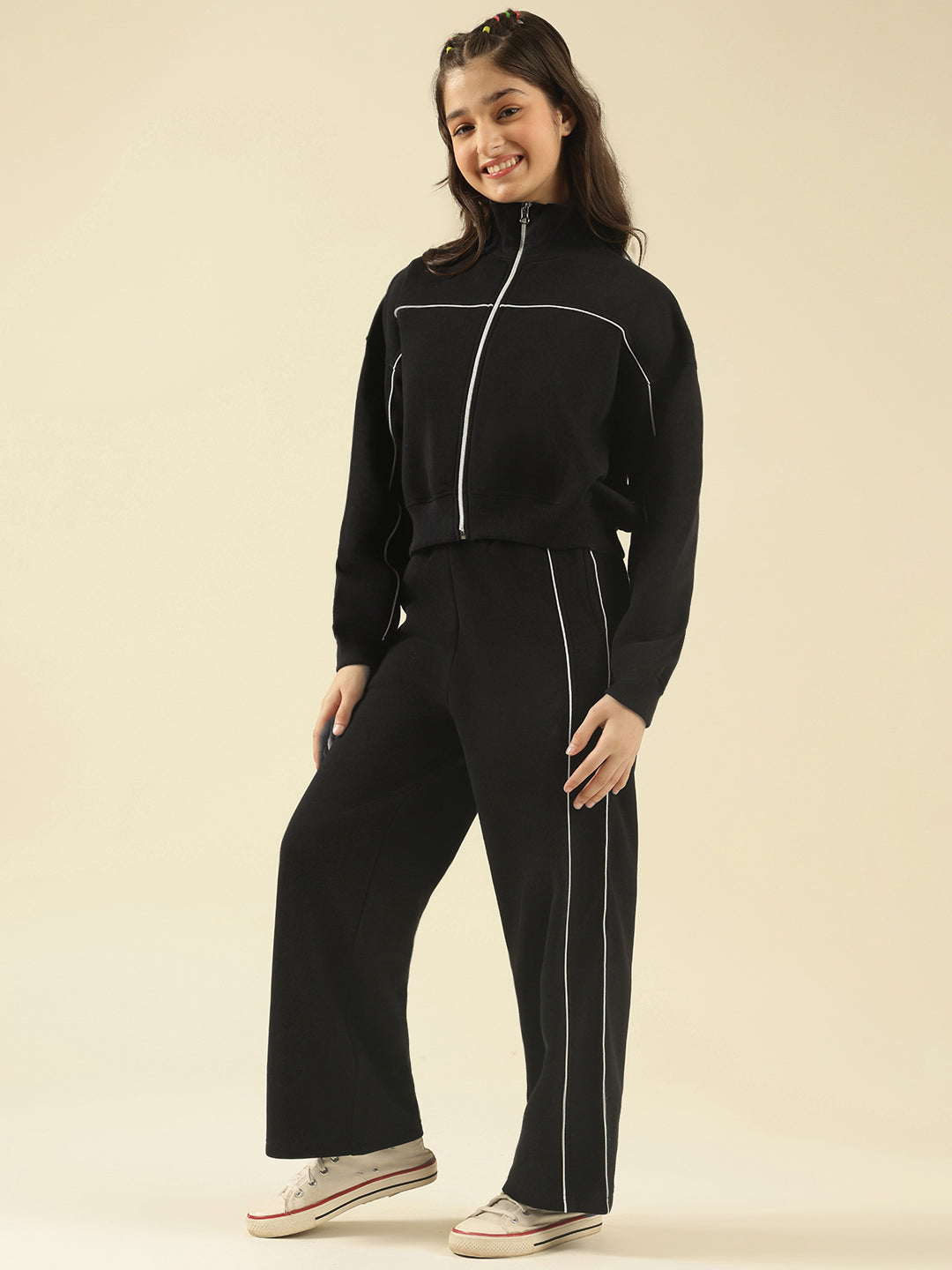 Lil Tomatoes Girls Cotton Fleece Track Suits- BLACK