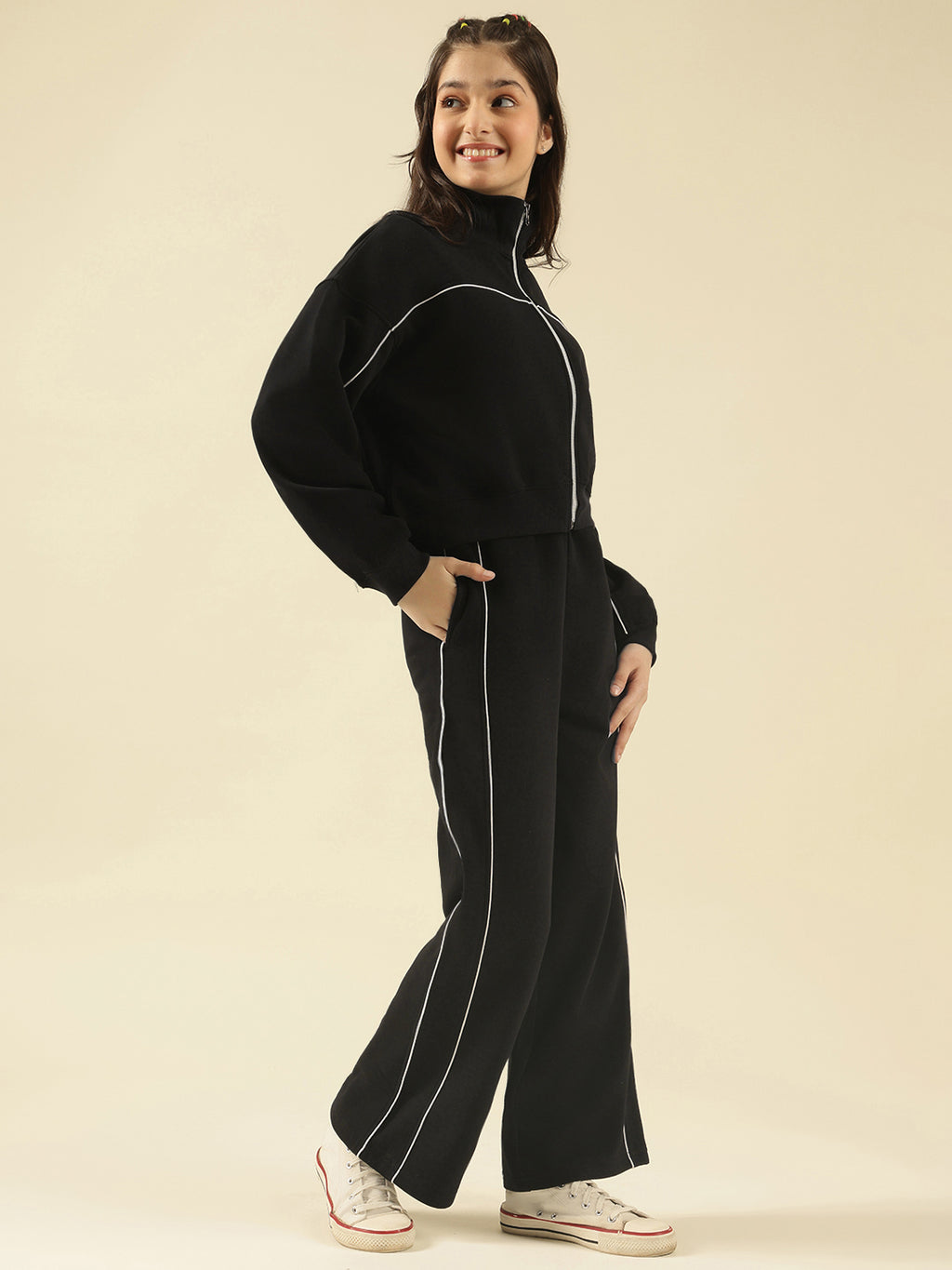 Lil Tomatoes Girls Cotton Fleece Track Suits- BLACK