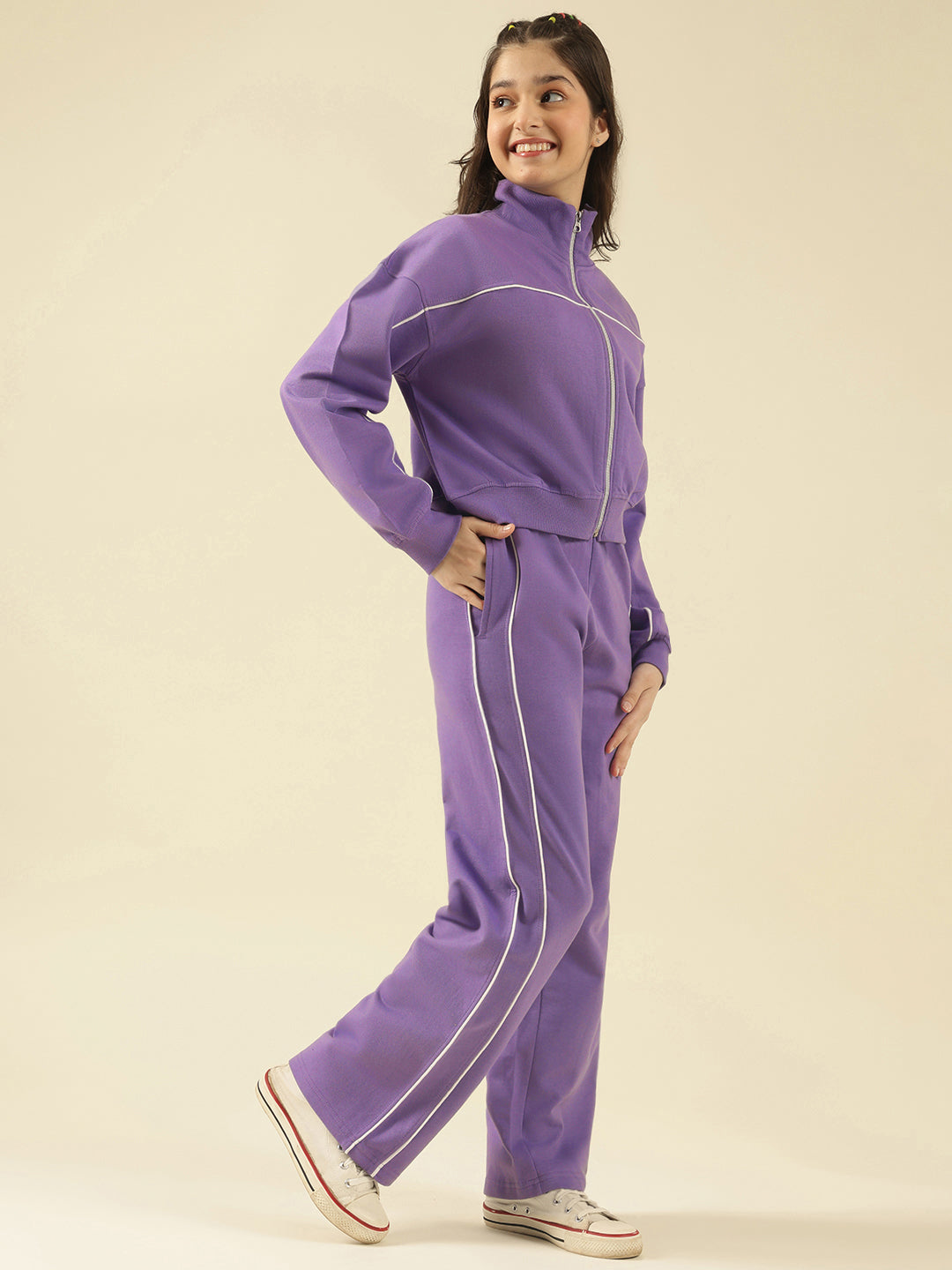 Lil Tomatoes Girls Cotton Fleece Track Suits- LAVENDER