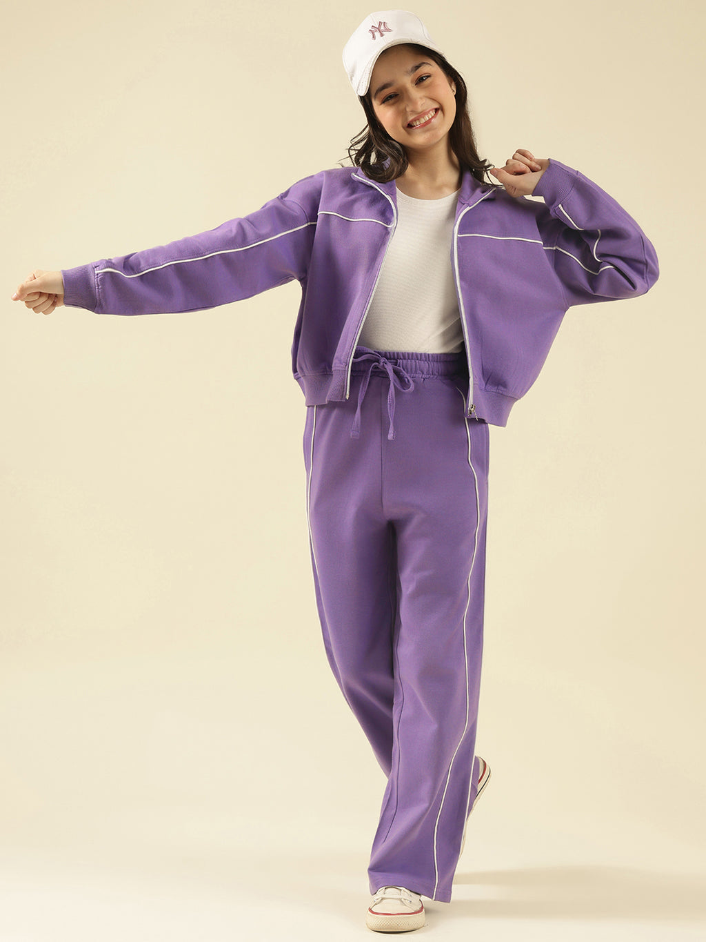 Lil Tomatoes Girls Cotton Fleece Track Suits- LAVENDER