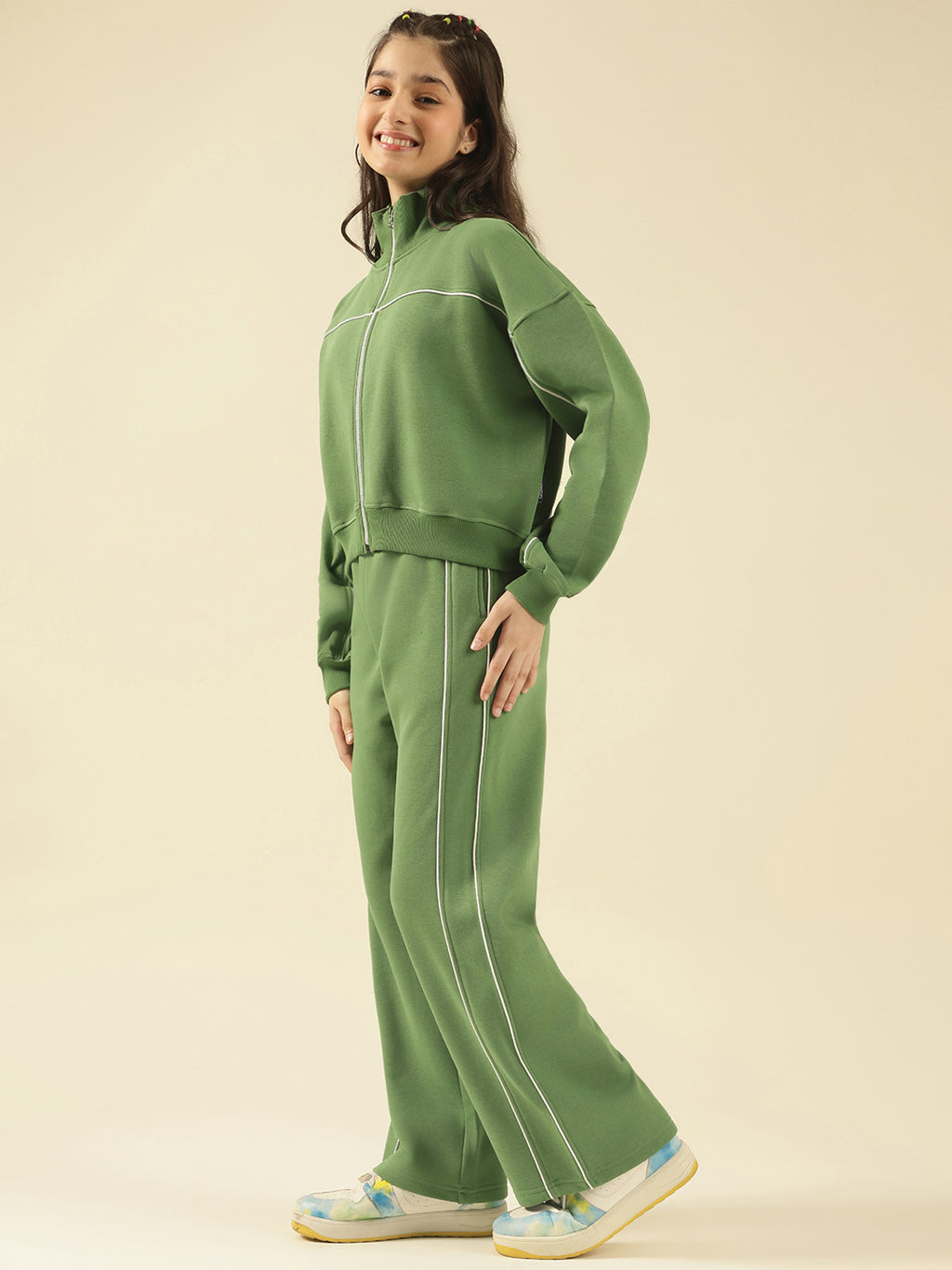 Lil Tomatoes Girls Cotton Fleece Track Suits- OLIVE