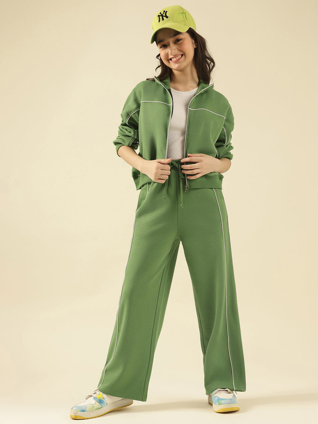 Lil Tomatoes Girls Cotton Fleece Track Suits- OLIVE