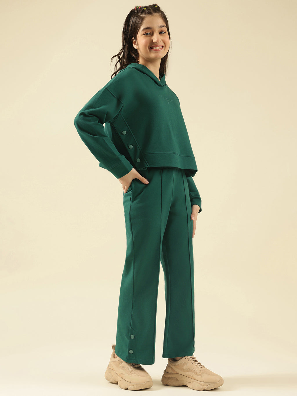 Lil Tomatoes Girls Cotton Looper Track Suits- BGREEN