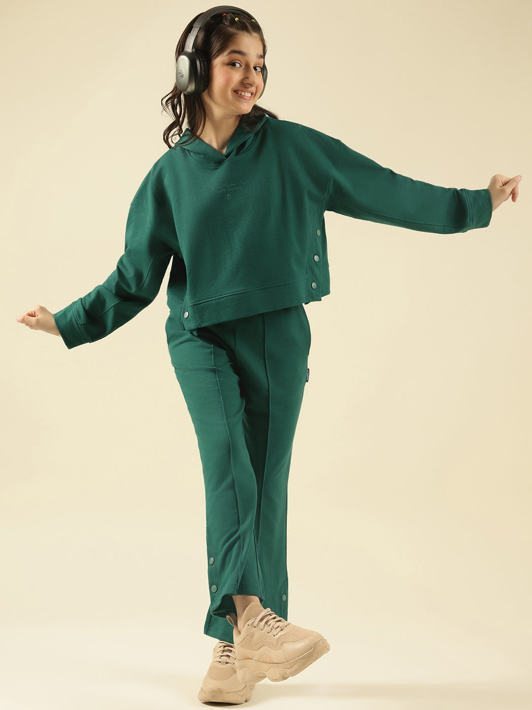 Lil Tomatoes Girls Cotton Looper Track Suits- BGREEN