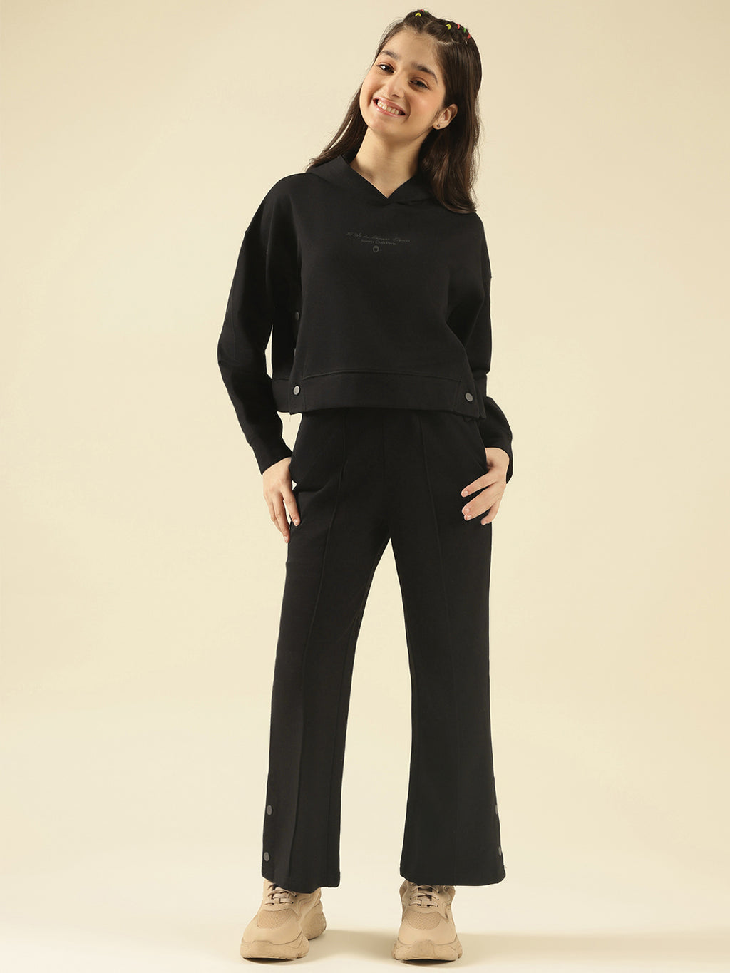 Lil Tomatoes Girls Cotton Looper Track Suits- BLACK