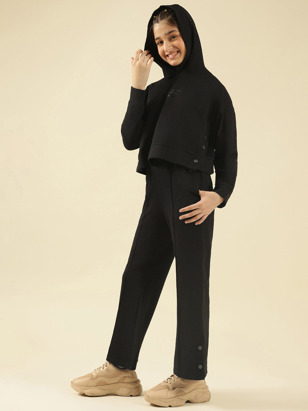 Lil Tomatoes Girls Cotton Looper Track Suits- BLACK