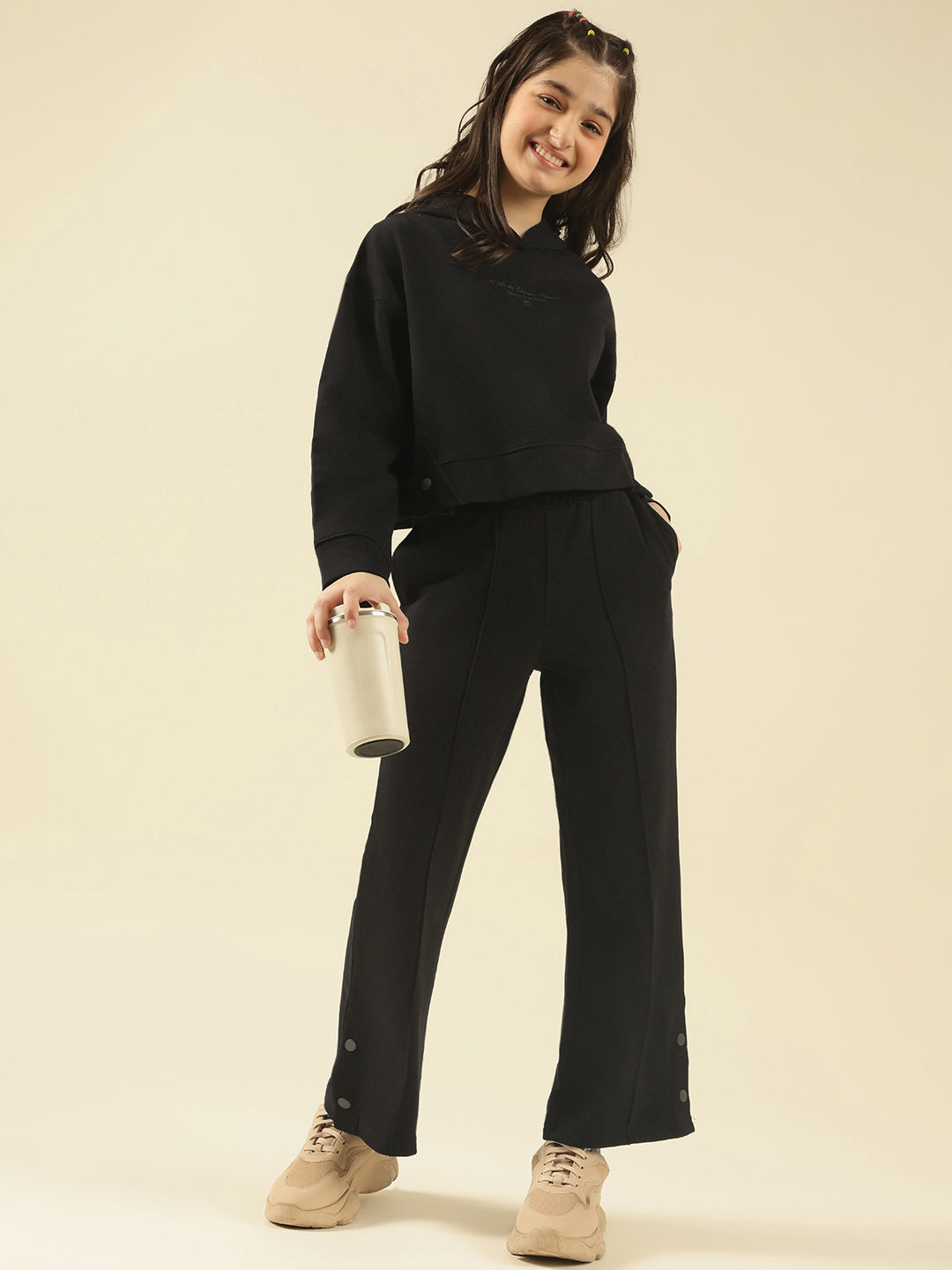 Lil Tomatoes Girls Cotton Looper Track Suits- BLACK