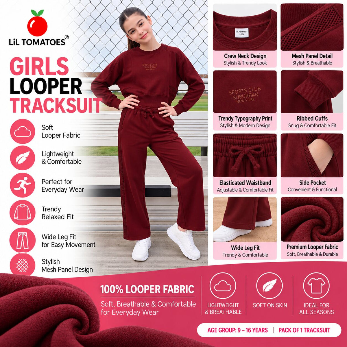 Lil Tomatoes Girls Cotton Looper Track Suits