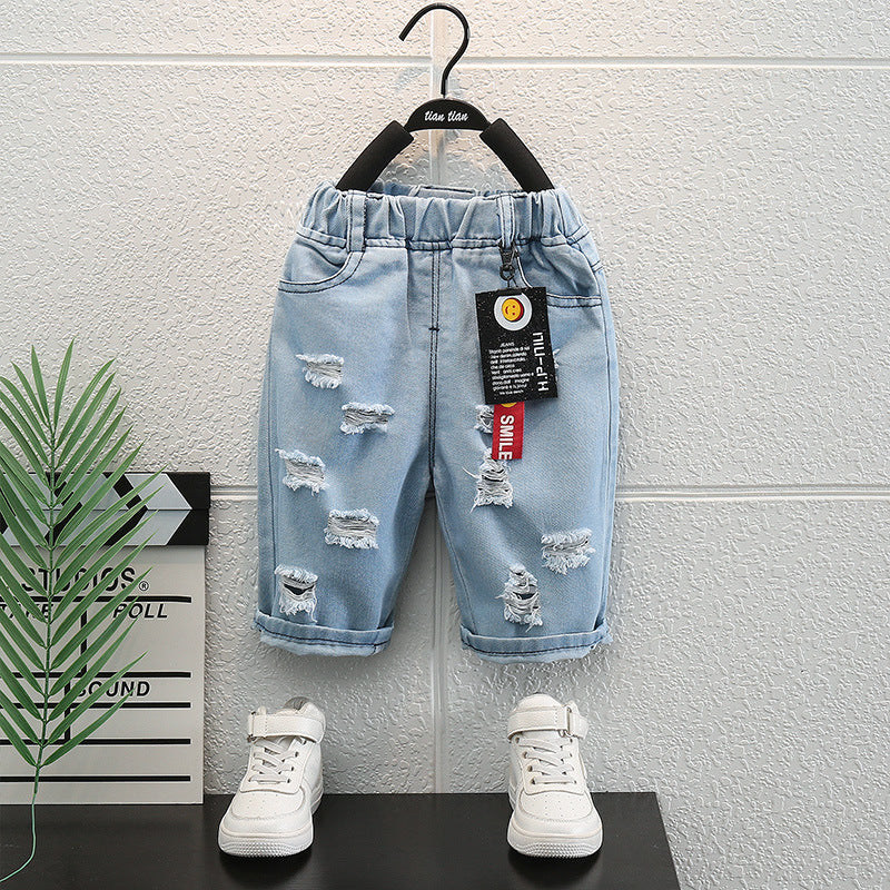 Lil Tomatoes Boys Checkboard Print Tshirt with Distressed Denim Bermuda