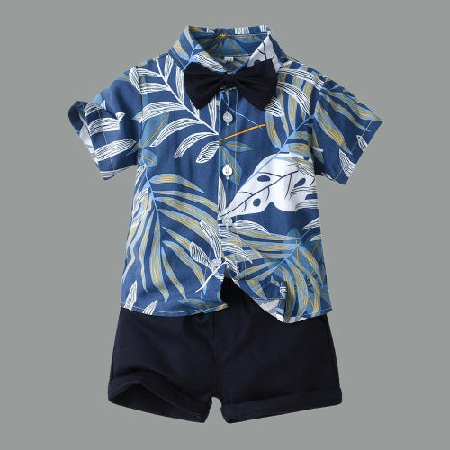 Lil Tomatoes Boys Leaf Print Shirt With Solid Shorts Casual Clothing Sets