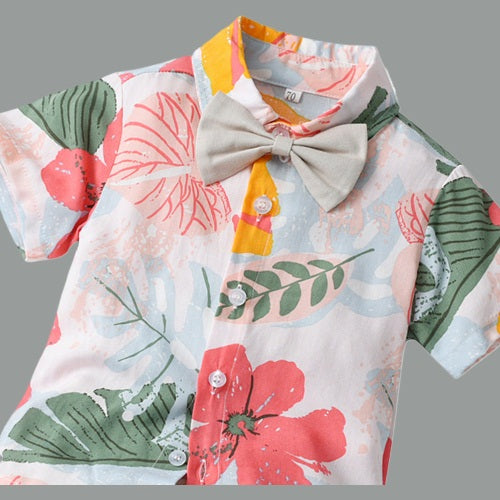 Lil Tomatoes Boys Leaf Print Shirt With Solid Shorts Casual Clothing Sets