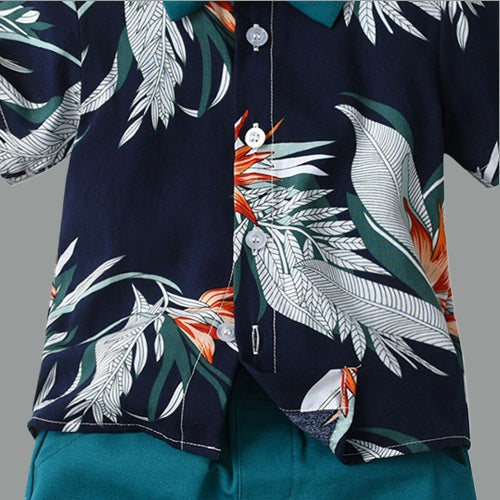 Lil Tomatoes Boys Leaf Print Shirt With Solid Shorts Casual Clothing Sets