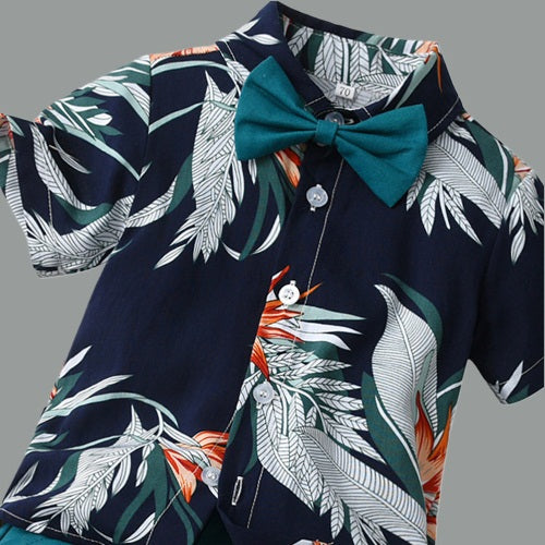 Lil Tomatoes Boys Leaf Print Shirt With Solid Shorts Casual Clothing Sets