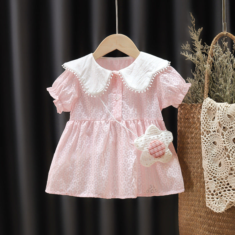 Lil Tomatoes Girls Peter Pan Collar Dress with Sling Bag