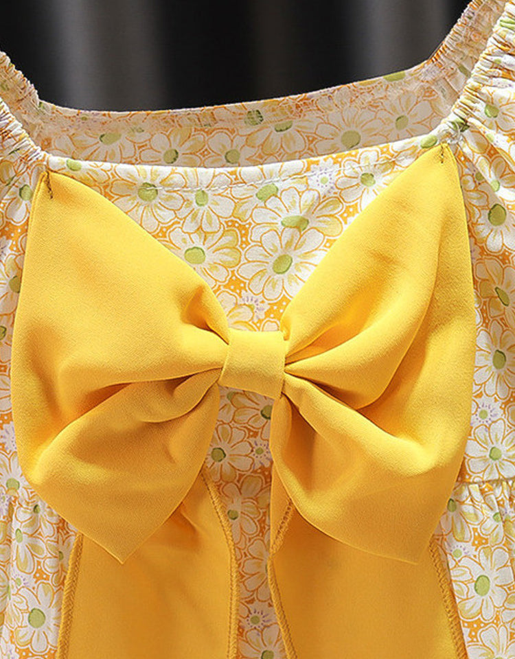 Lil Tomatoes Girls All Over Printed Dress with Bow Applique