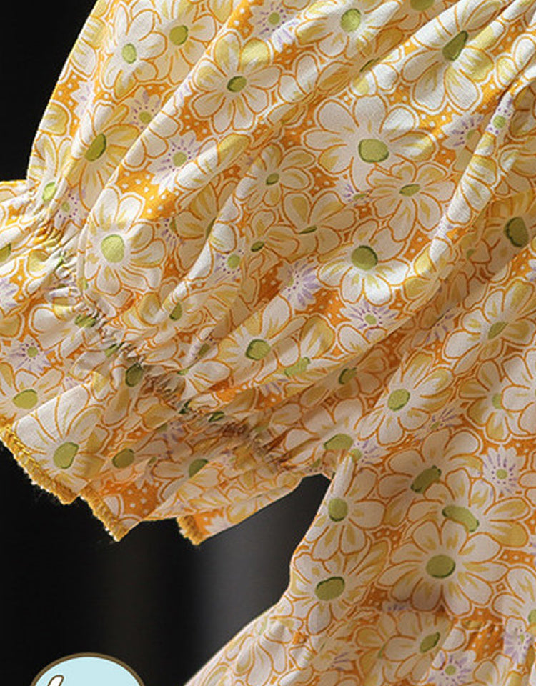 Lil Tomatoes Girls All Over Printed Dress with Bow Applique