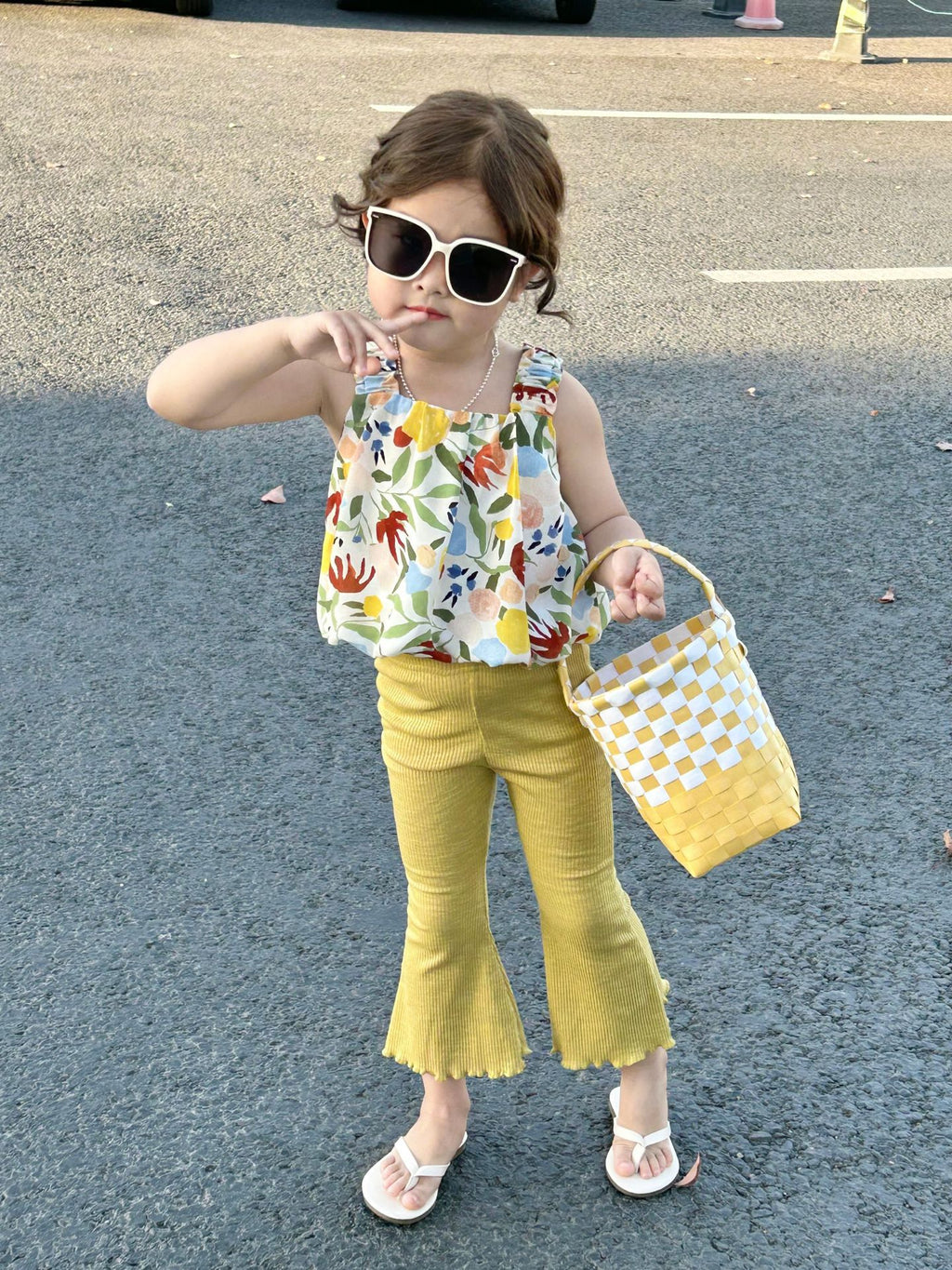 Lil Tomatoes Girls Printed Balloon Top & Flared Pants Set