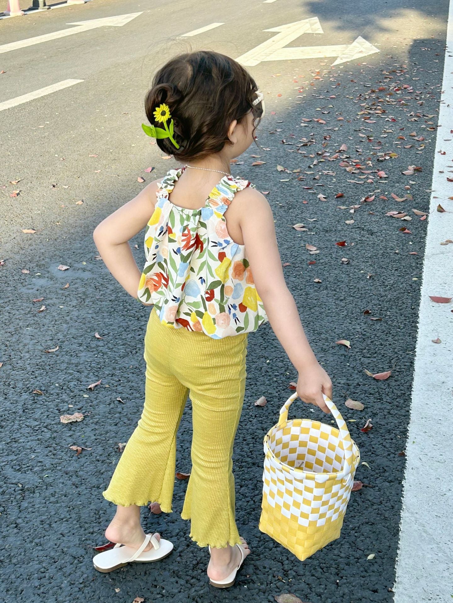 Lil Tomatoes Girls Printed Balloon Top & Flared Pants Set