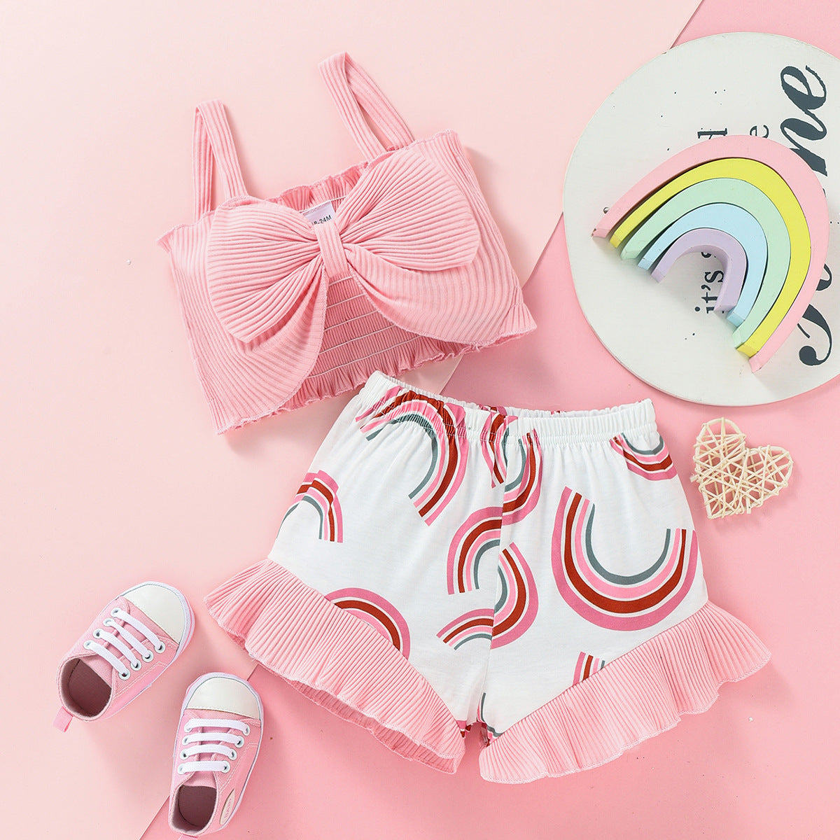 Lil Tomatoes Girls Top with Bow and Printed Shorts Set