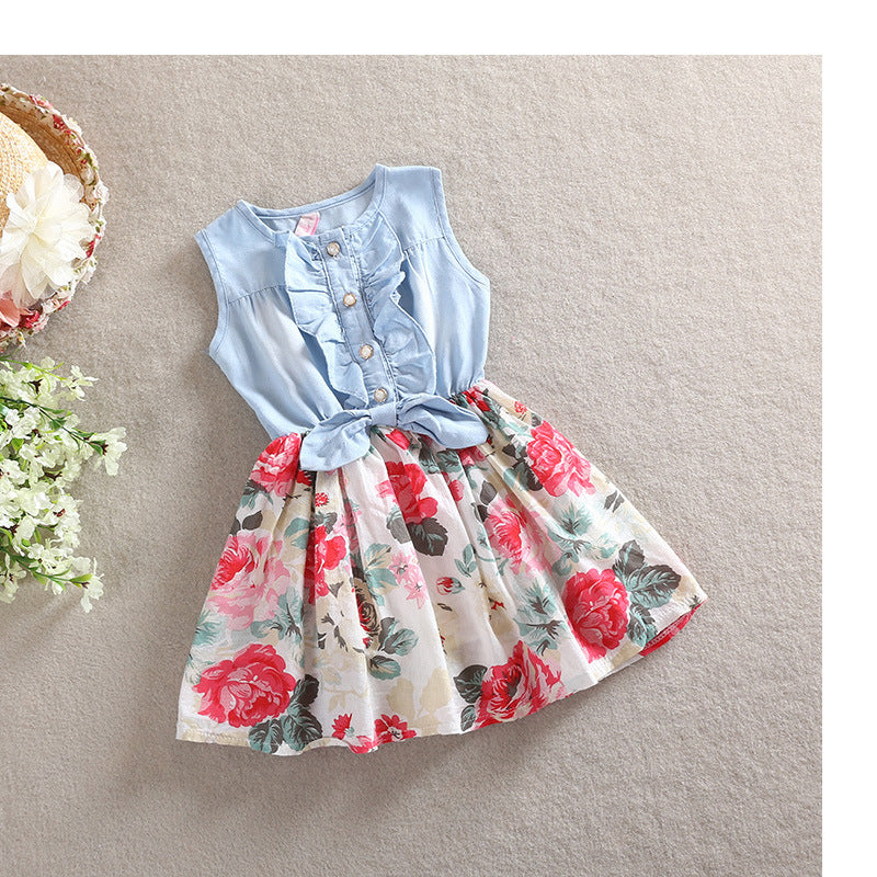 Lil Tomatoes Girls Denim Sets with Floral Print