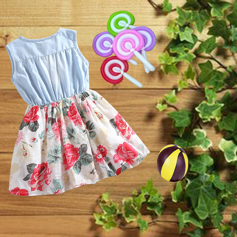 Lil Tomatoes Girls Denim Sets with Floral Print