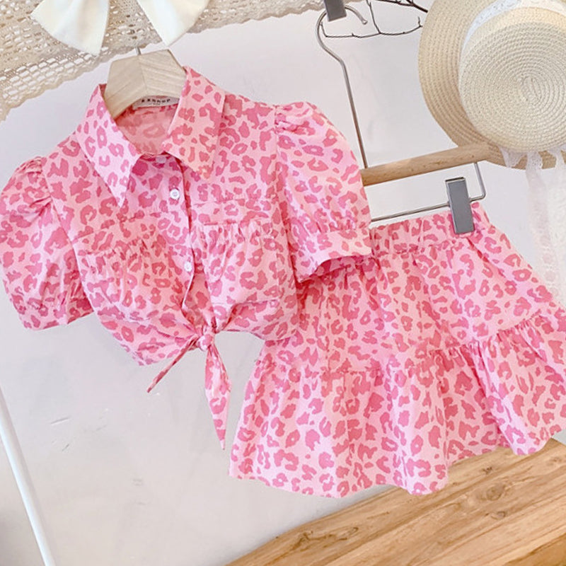 Lil Tomatoes Girls Printed Tie Knot Top with Skirt