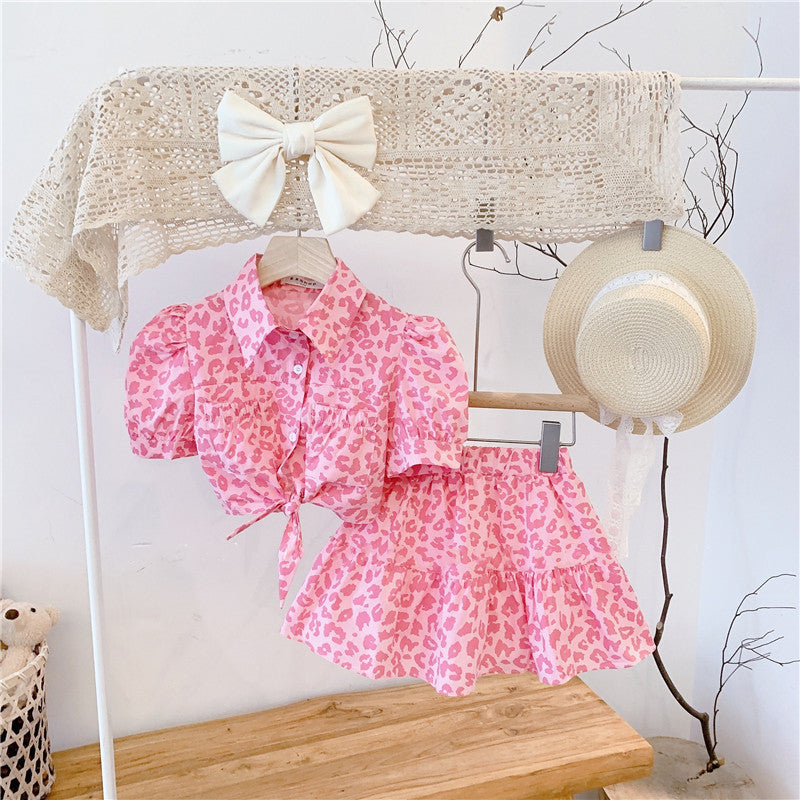 Lil Tomatoes Girls Printed Tie Knot Top with Skirt
