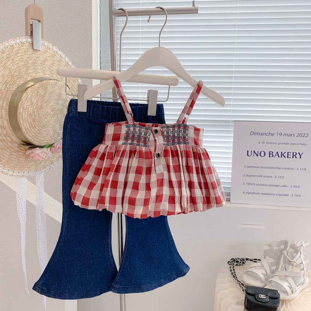 Lil Tomatoes Girls Crop Top with Flared Denim Trouser
