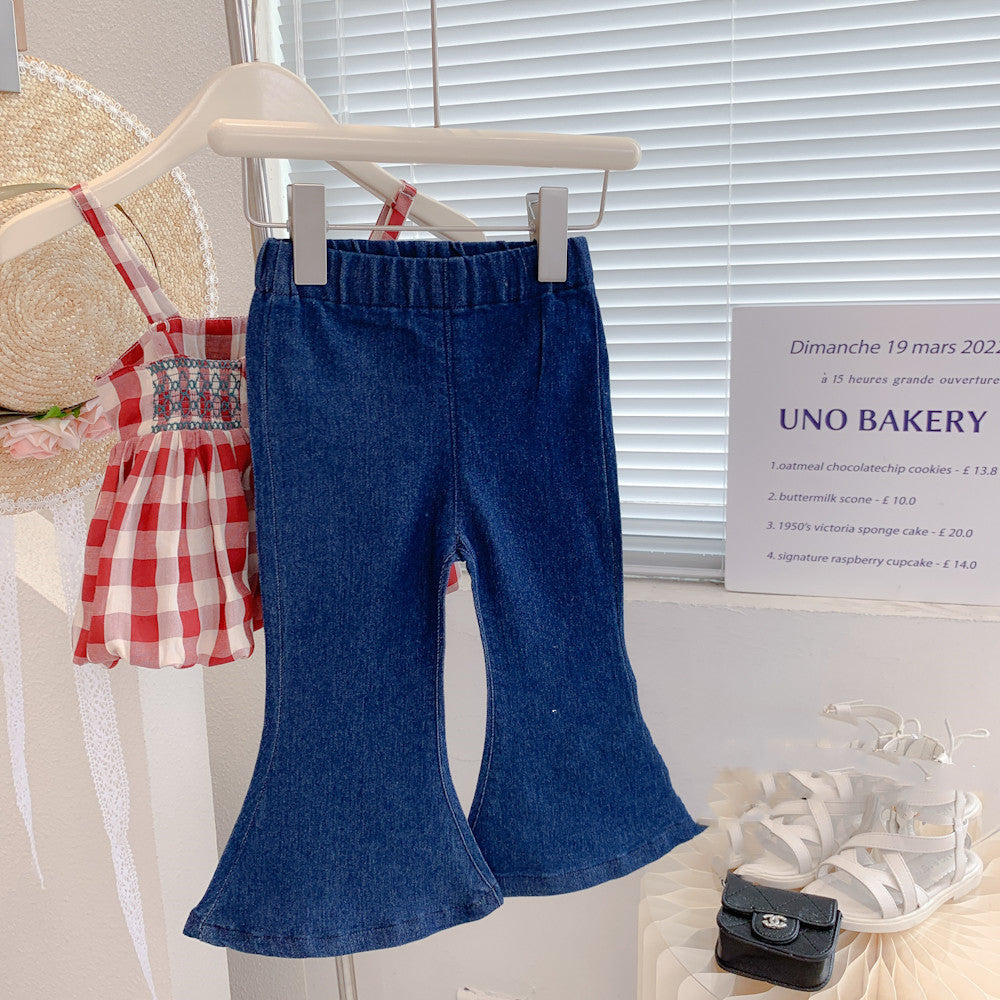 Lil Tomatoes Girls Crop Top with Flared Denim Trouser