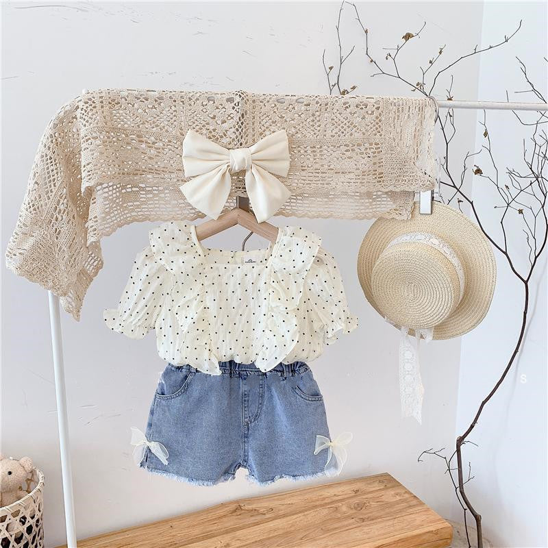 Lil Tomatoes Girls Ruffled Top with Denim Shorts