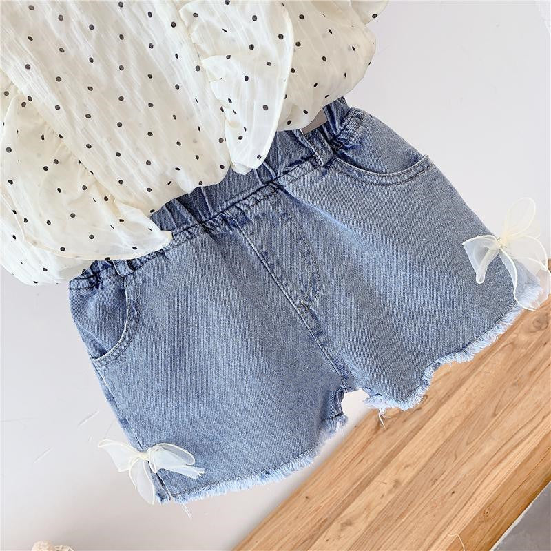 Lil Tomatoes Girls Ruffled Top with Denim Shorts