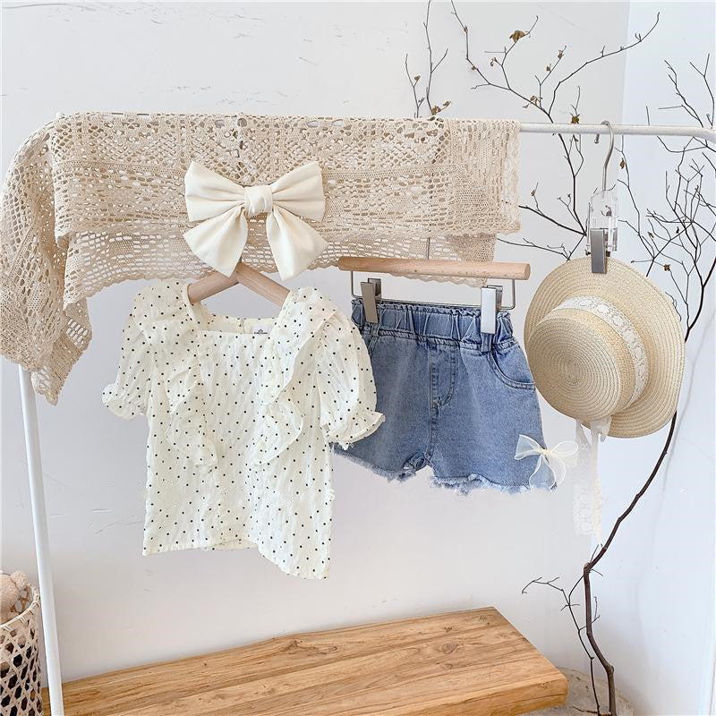 Lil Tomatoes Girls Ruffled Top with Denim Shorts